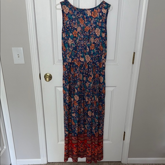 Chic Floral Sleeveless Maxi Dress - Blue, Orange and Red - Picture 6 of 6